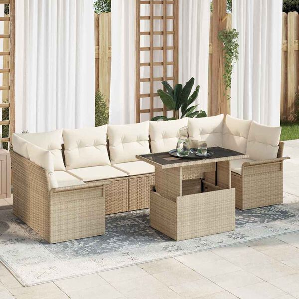 vidaXL Set Divano da Giardino 8 pcs Beige Rattan in Polipropilene