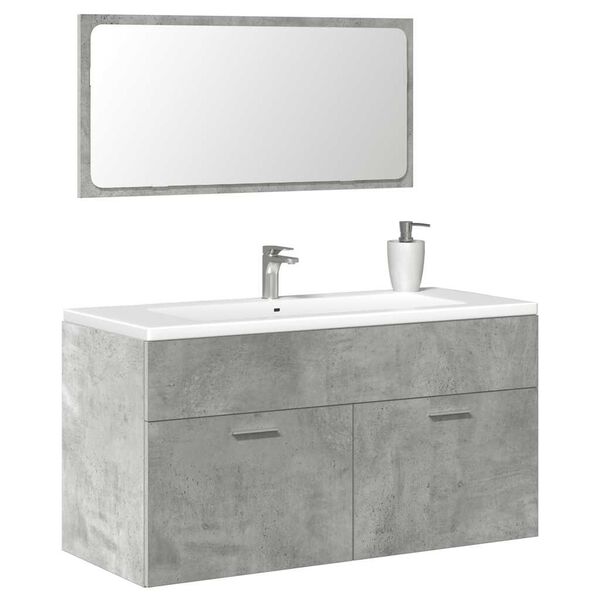 vidaXL Mobile da Bagno con Specchio Grigio Cemento Legno Multistrato