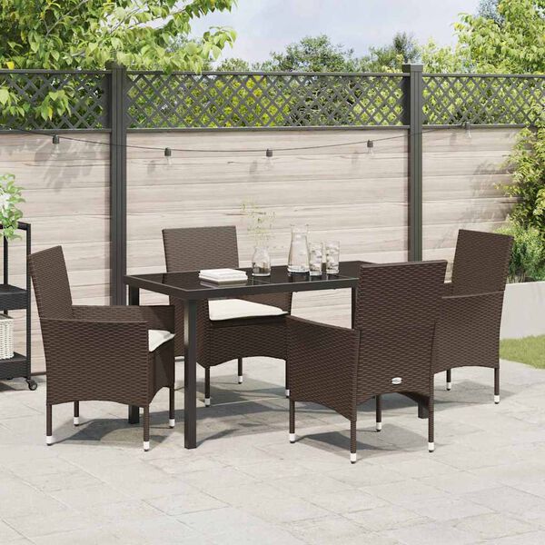 vidaXL Set da Pranzo per Giardino con cuscino 5 pcs Marrone polyrattan