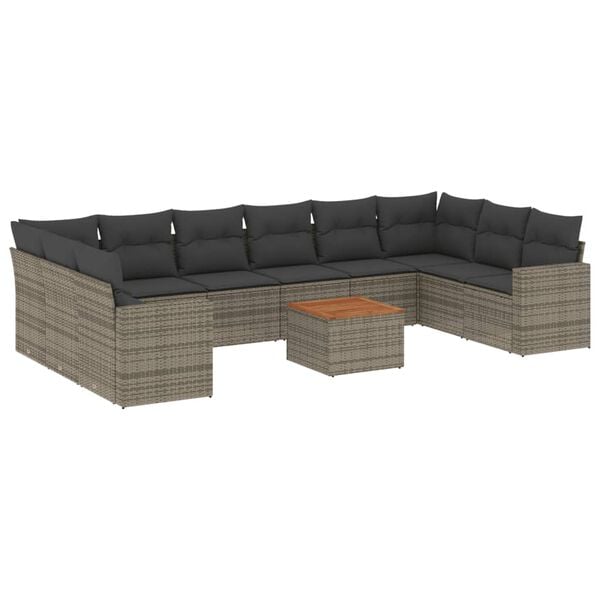 vidaXL Set Divani da Giardino 11 pz con Cuscini in Polyrattan Grigio