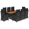vidaXL Set da Pranzo da Giardino 9 pz con Cuscini Nero in Polyrattan