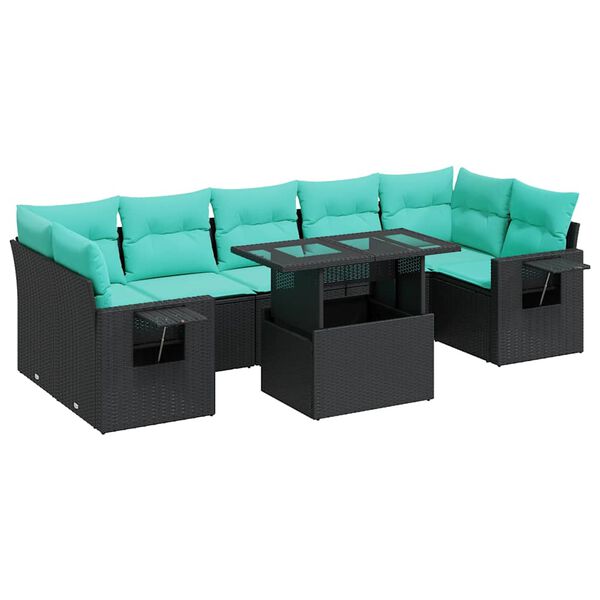 vidaXL Set Divani Giardino 8 pz con Cuscini Nero Polyrattan Acacia