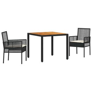 vidaXL Set da Pranzo per Giardino 3 pcs Nero polyrattan