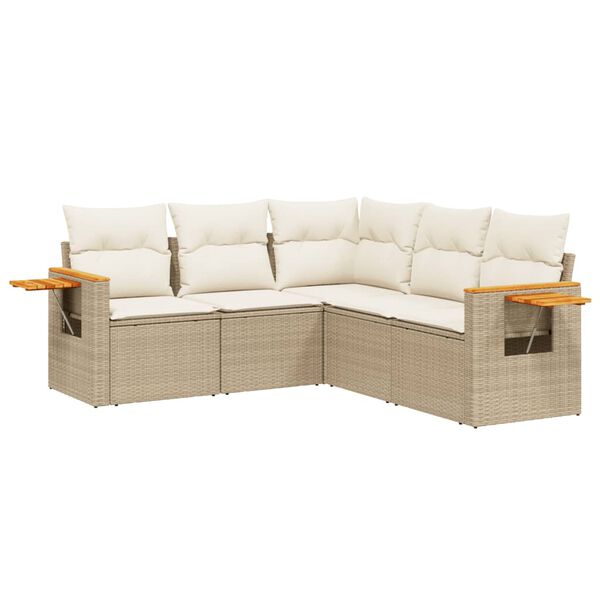 vidaXL Set Divano da Giardino 5 pz con Cuscini Beige in Polyrattan