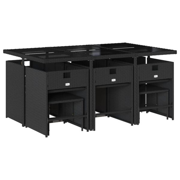 vidaXL Set da Pranzo da Giardino 11 pz con Cuscini in Polyrattan Nero