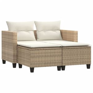vidaXL Divano da Giardino 2 Posti con Sgabelli Beige in Polyrattan
