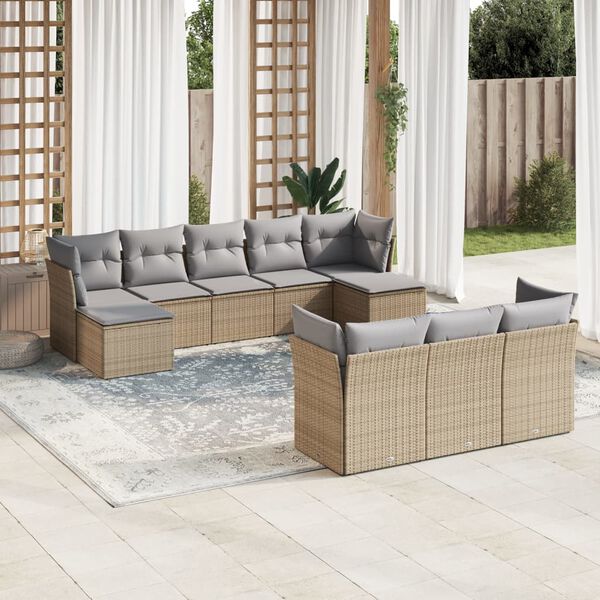 vidaXL Set Divano da Giardino 10 pz con Cuscini Beige in Polyrattan