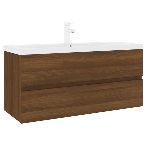 vidaXL Mobile Bagno Lavabo Integrato Rovere Marrone Legno Multistrato