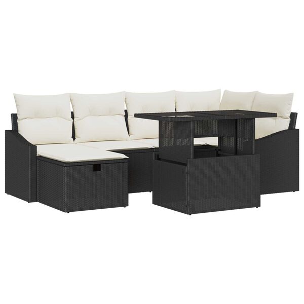 vidaXL Set Divano da Giardino con cuscino 7 pcs Nero polyrattan