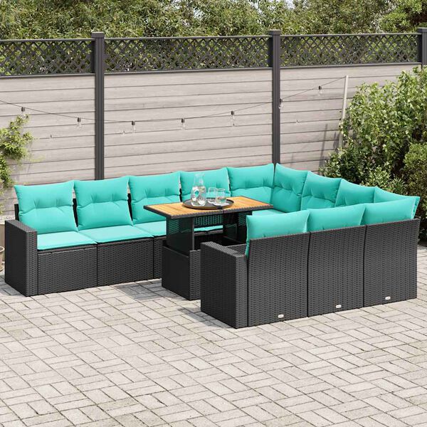 vidaXL Set Divani da Giardino 11 pz con Cuscini in Polyrattan Nero