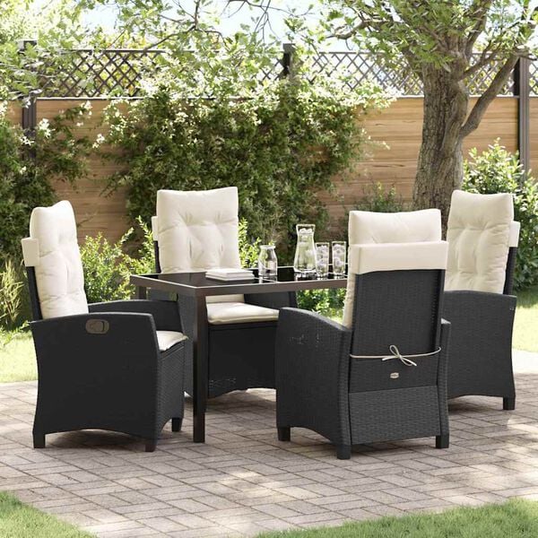 vidaXL Set da Pranzo per Giardino con cuscino 5 pcs Nero polyrattan