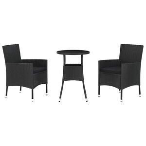vidaXL Set Bistr&ograve; da Giardino 3 pz con Cuscini in Polyrattan Nero