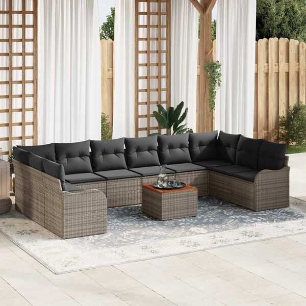 vidaXL Set Divano da Giardino 11 pcs Grigio polyrattan