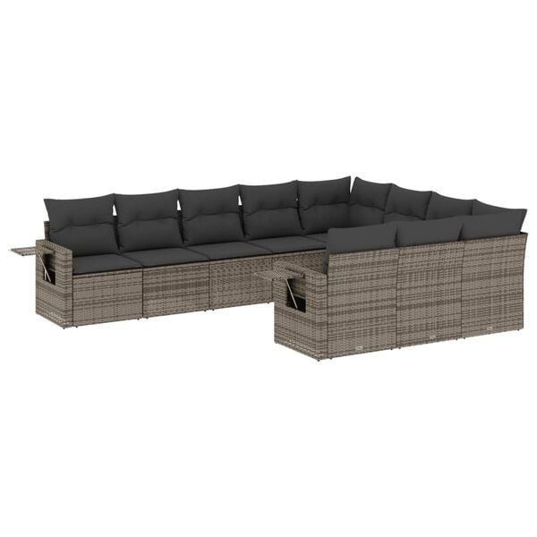 vidaXL Set Divano da Giardino 10 pz con Cuscini Grigio in Polyrattan