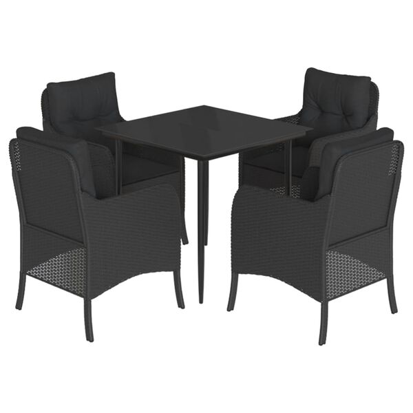 vidaXL Set da Pranzo da Giardino 5 pz Nero con Cuscini in Polyrattan