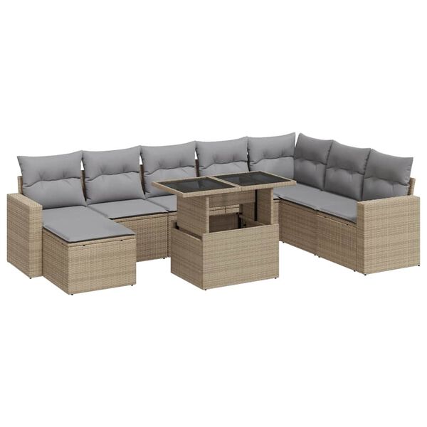 vidaXL Set Divano da Giardino 9 pz con Cuscini Beige in Polyrattan