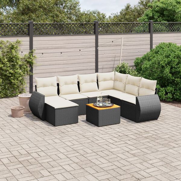 vidaXL Set Divani da Giardino con Cuscini 8 pz Nero in Polyrattan