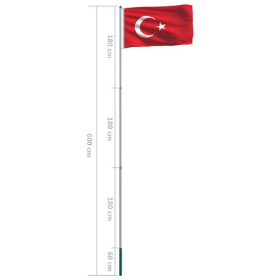 vidaXL Bandiera della Turchia con Pennone in Alluminio 6 m