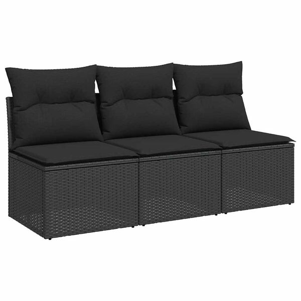vidaXL Divano da giardino con cuscini 3 posti nero in polyrattan