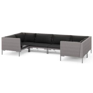 vidaXL Divani da Giardino 6 pz con Cuscini in Polyrattan Grigio Scuro