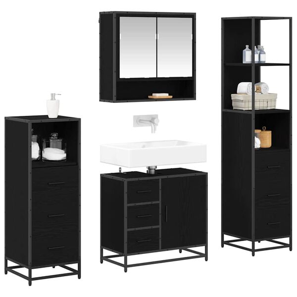 vidaXL Set di mobili per il bagno 4 pcs Rovere Nero Legno multistrato