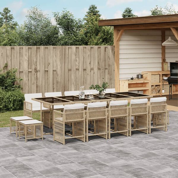 vidaXL Set da Pranzo da Giardino 15 pz con Cuscini Beige in Polyrattan