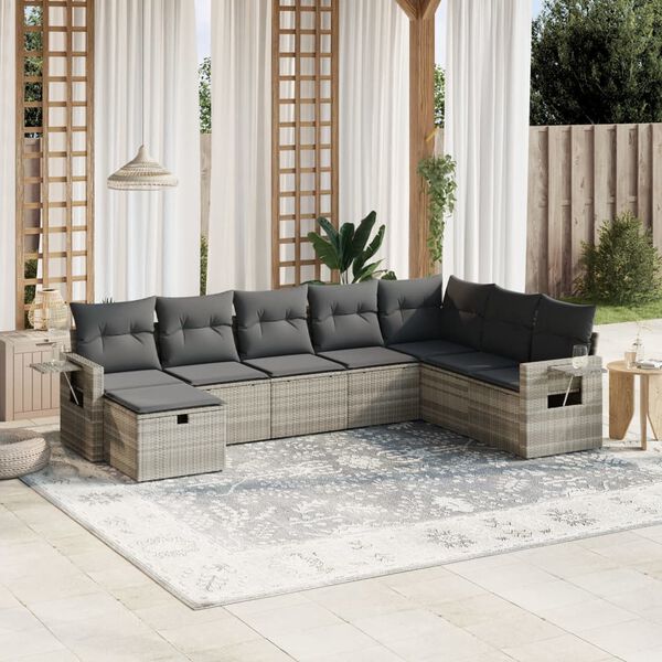 vidaXL Set Divano da Giardino 8pz con Cuscini Grigio Chiaro Polyrattan