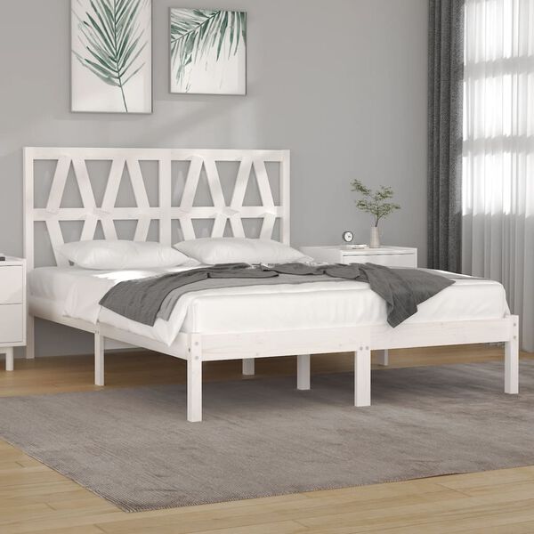 vidaXL Giroletto Bianco Legno Massello di Pino 120x190cm Small Double