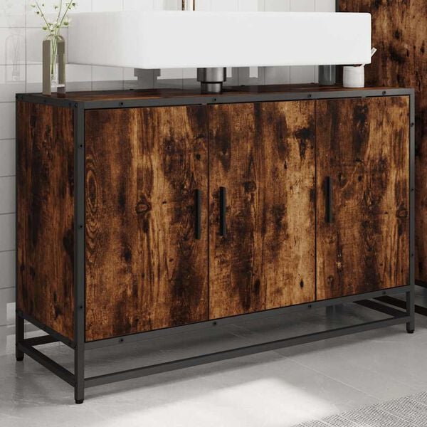 vidaXL Mobile Lavabo Bagno Rovere Fumo 90x33x60 cm Legno Multistrato