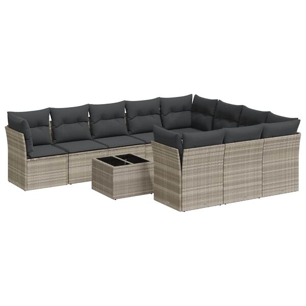 vidaXL Set Divani da Giardino 11 pz con Cuscini in Polyrattan Grigio