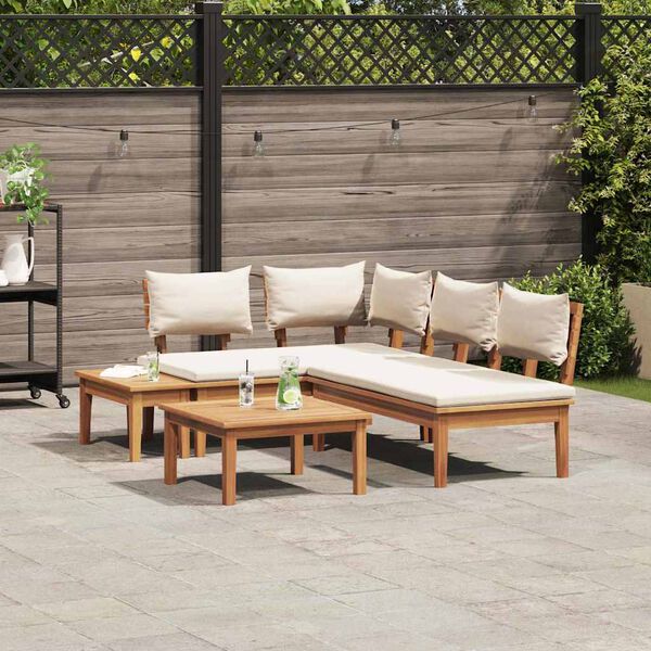 vidaXL Set Panchina da Giardino con cuscino 4 pcs Marrone e Crema