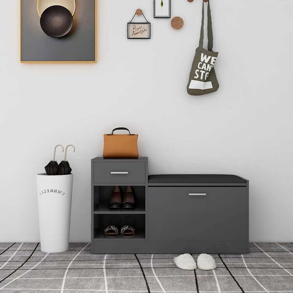 vidaXL Panca Porta Scarpe Grigia 94,5x31x57 cm in Legno Multistrato