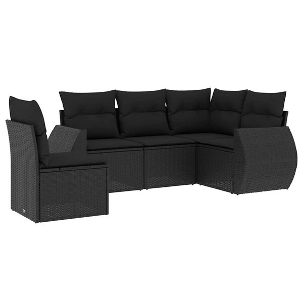 vidaXL Set Divani da Giardino 5 pz con Cuscini in Polyrattan Nero
