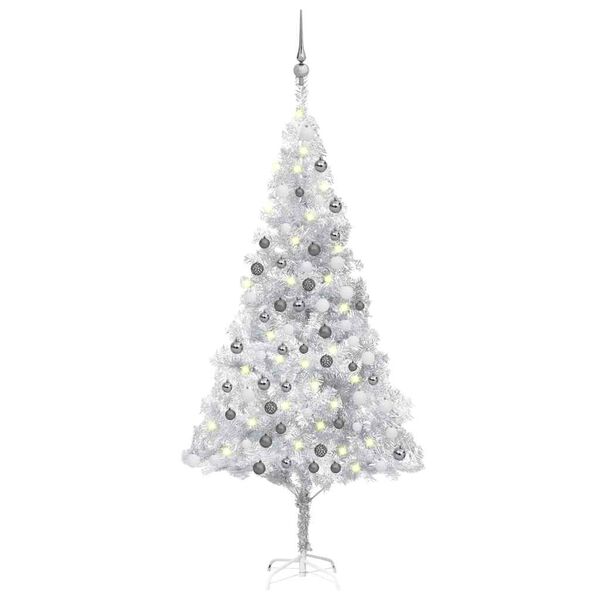 vidaXL Albero di Natale Preilluminato con Palline Argento 180 cm PET