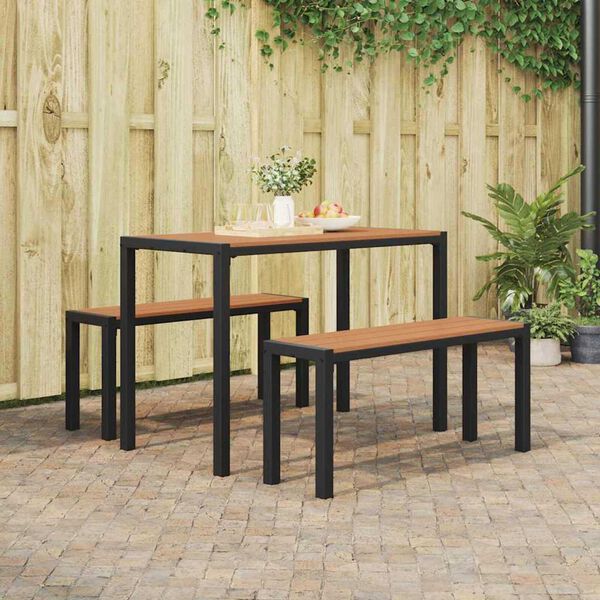 vidaXL Set da Pranzo per Giardino con cuscino 3 pcs Marrone Acciaio