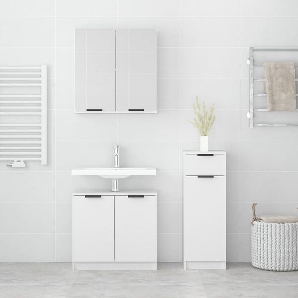 vidaXL Set di Mobili da Bagno 3 pz Bianco in Legno Multistrato