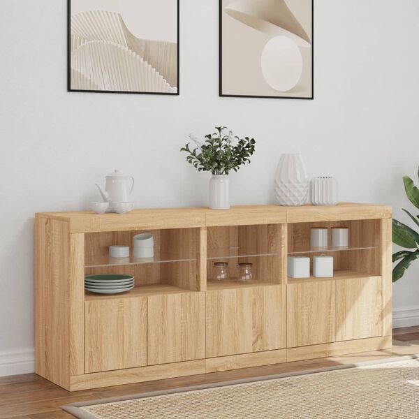 vidaXL Credenza con Luci LED Rovere Sonoma 162x37x67 cm