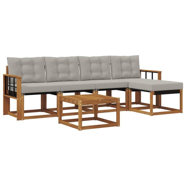 vidaXL Set di divani da esterno 6 pcs Grigio Naturale e Chiaro