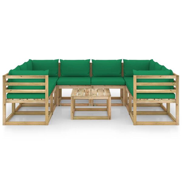 vidaXL Set Salotto Giardino con Cuscini 9 pz in Pino Impregnato