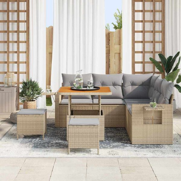 vidaXL Set Divano da Giardino 9 pcs Beige e Grigio Chiaro polyrattan
