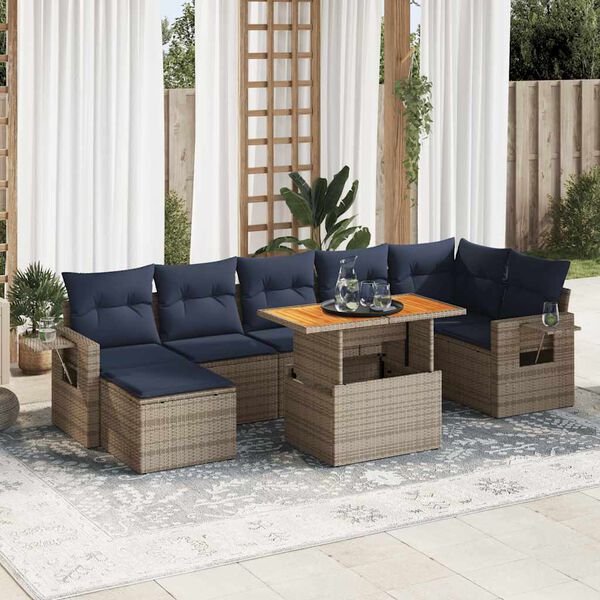 vidaXL Set Divano da Giardino 8 pz con Cuscini Grigio in Polyrattan