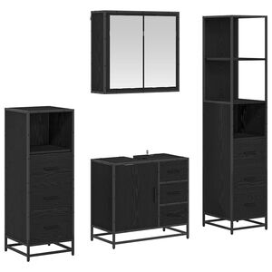 vidaXL Set di mobili per il bagno 4 pcs Rovere Nero Legno multistrato
