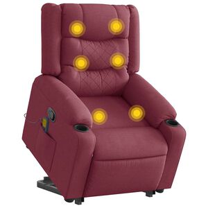 vidaXL Poltrona Alzapersona Massaggio Reclinabile Rosso Vino Tessuto