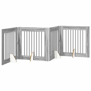 vidaXL Cancello per cani pieghevole con supporti 4 pz Sonoma grigio