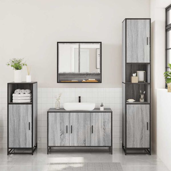 vidaXL Set Mobili da Bagno 3 pz Grigio Sonoma in Legno Multistrato