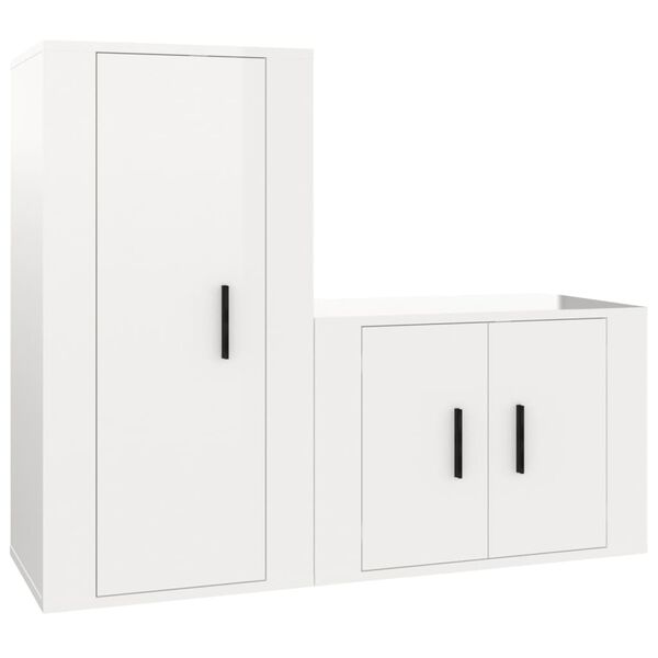 vidaXL Set di Mobili Porta TV 2 pz Bianco Lucido in Legno Multistrato