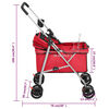 vidaXL Passeggino per Cani Pieghevole Rosso 76x50x100cm Tessuto Oxford