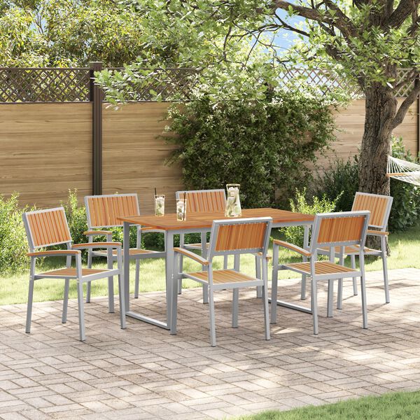 vidaXL Set da Pranzo per Giardino 7 pcs Grigio e marrone