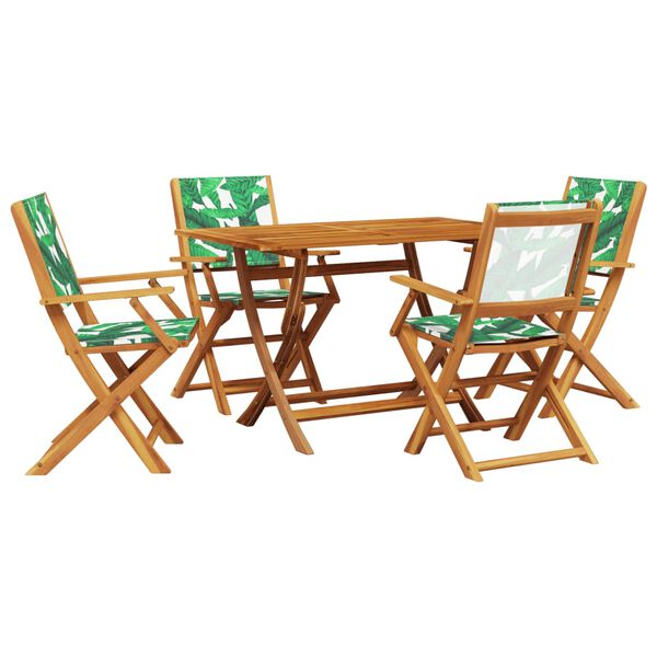 vidaXL Set Pranzo da Giardino 5 pz Foglie in Tessuto e Legno Massello