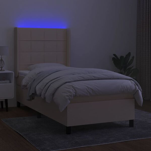 vidaXL Letto a Molle con Materasso e LED Crema 80x200 cm in Tessuto
